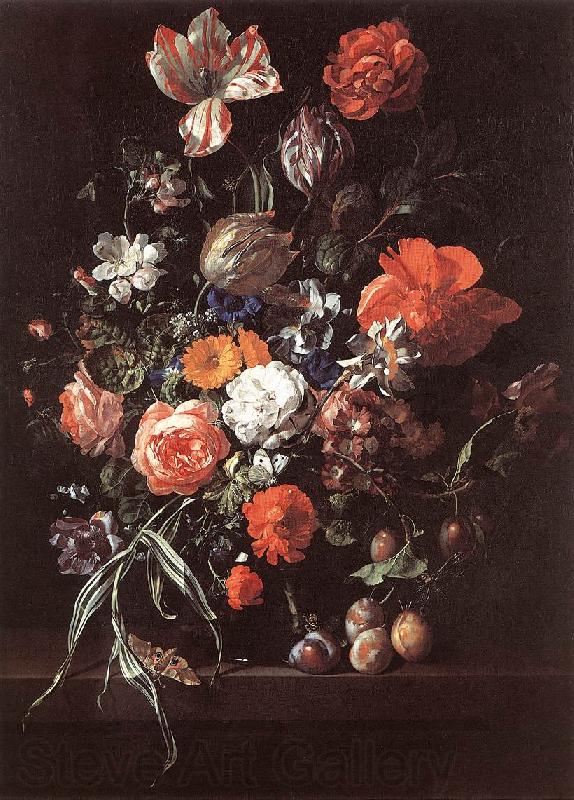 RUYSCH, Rachel Still-Life with Bouquet of Flowers and Plums af Norge oil painting art